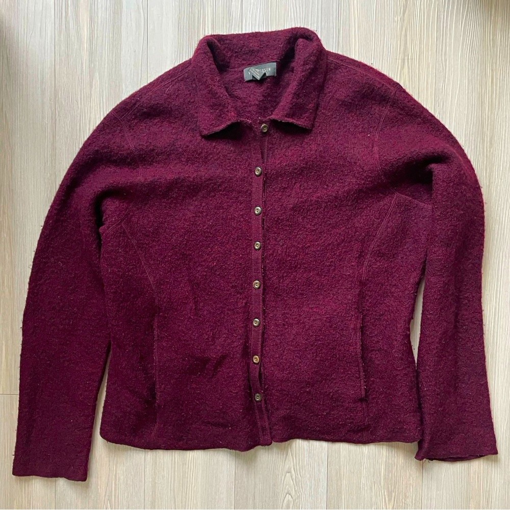 Van Heusen Women's Burgundy Wool Knit Button Front Cardigan Sweater Sz XL